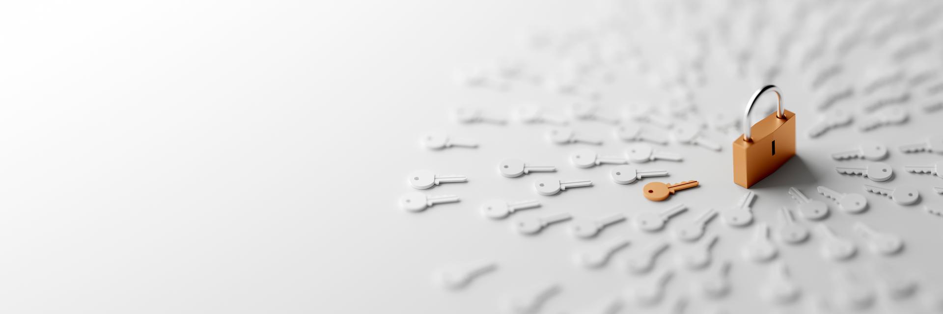 Gold lock surrounded by keys